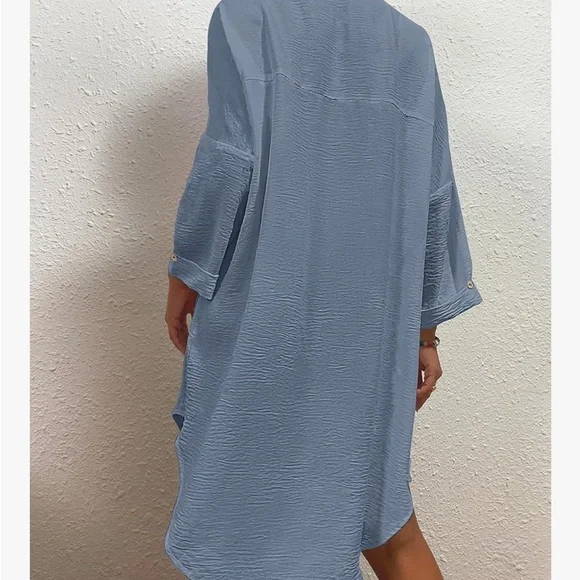 Blue Button-Up Swimsuit Cover-Up/Dress - Picture 6 of 10